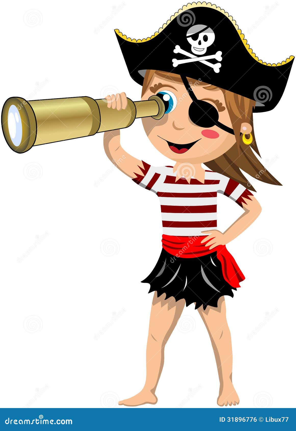 pirate girl looking through telescope