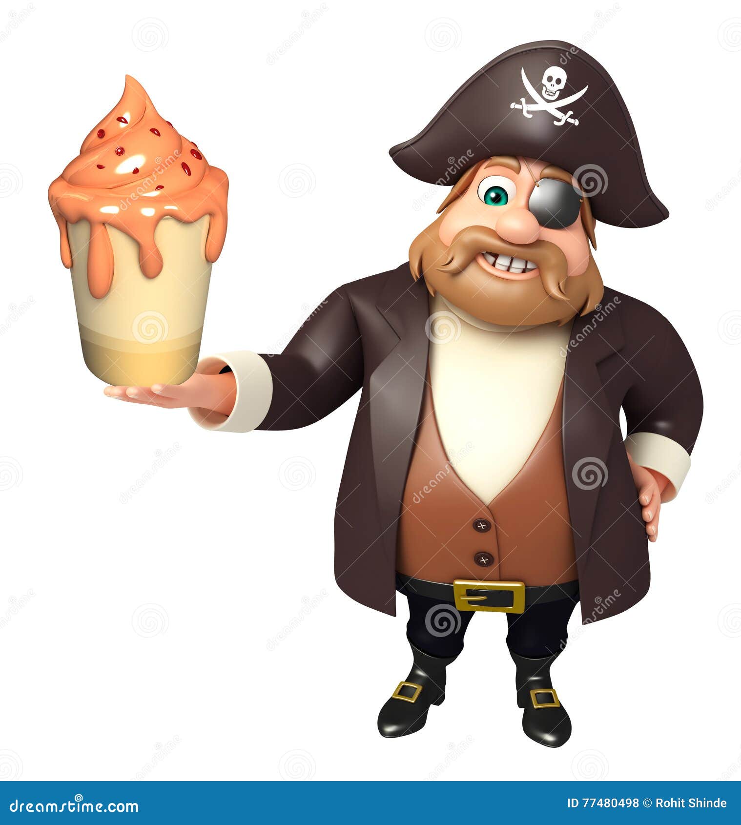 Pirate with Ice cream stock illustration. Illustration of tropical