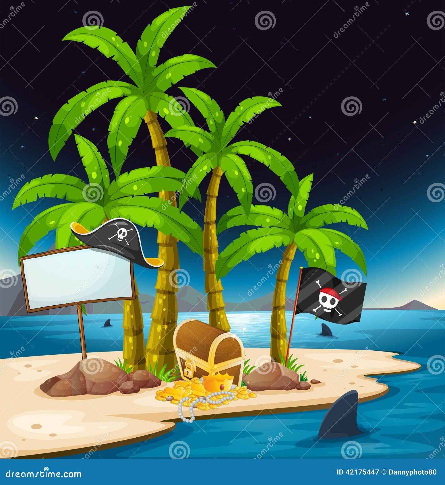 A Pirate Island with an Empty Signboard Stock Vector - Illustration of ...