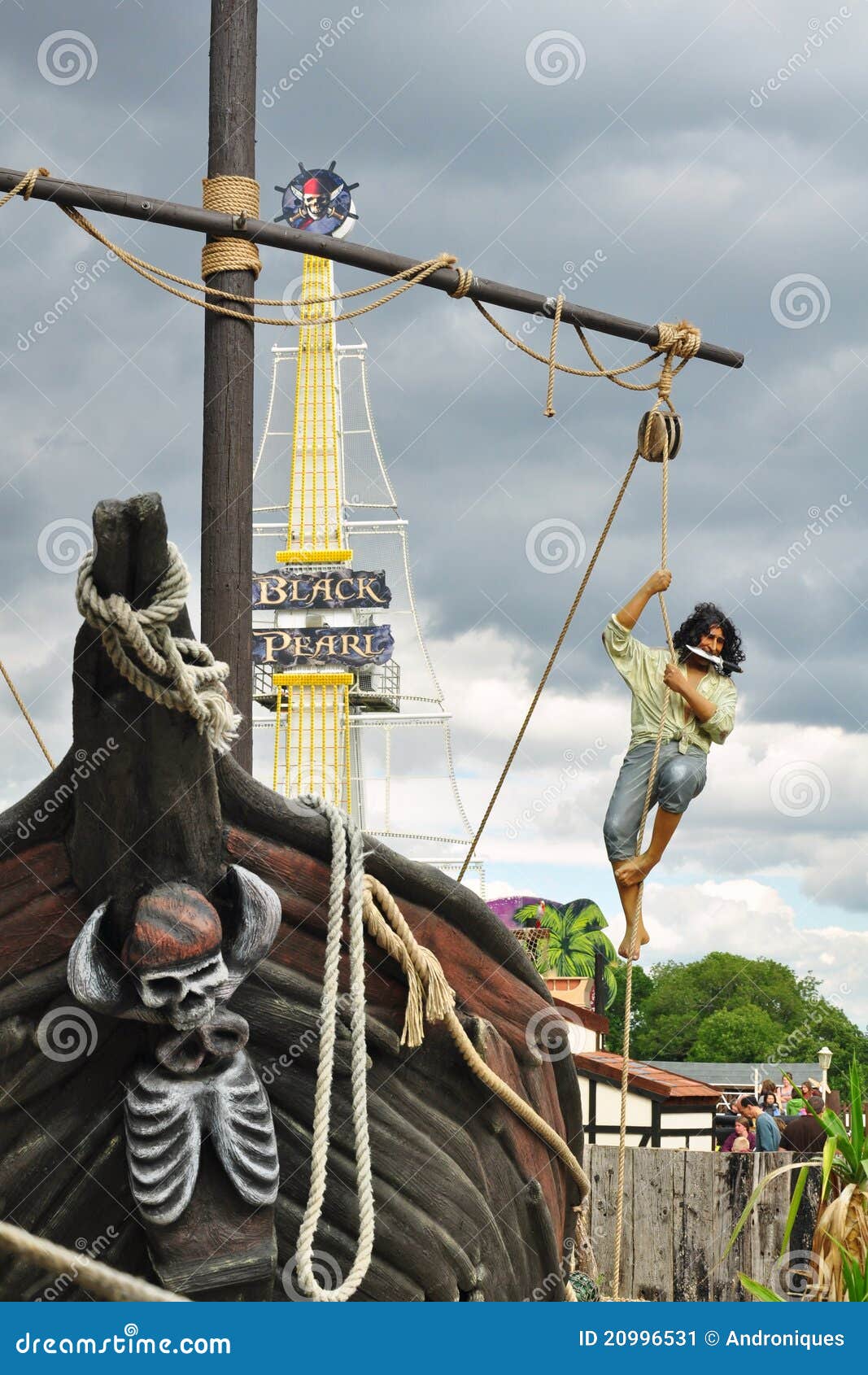 Pirate with Knife in Mouth Climbing Ship Mast Editorial Photo Image