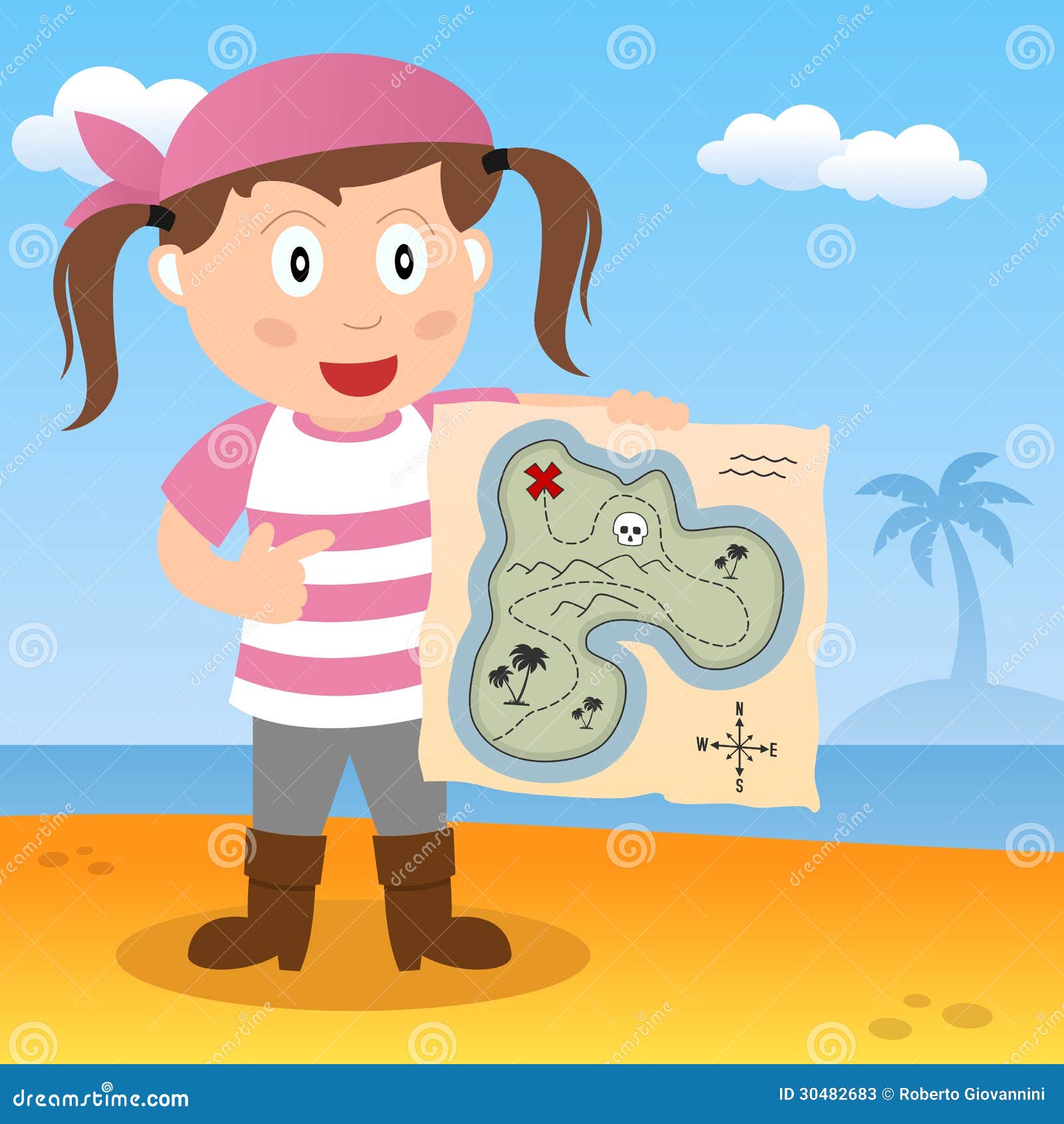 Pirate with Map on a Beach stock vector. Illustration of observe - 30482683