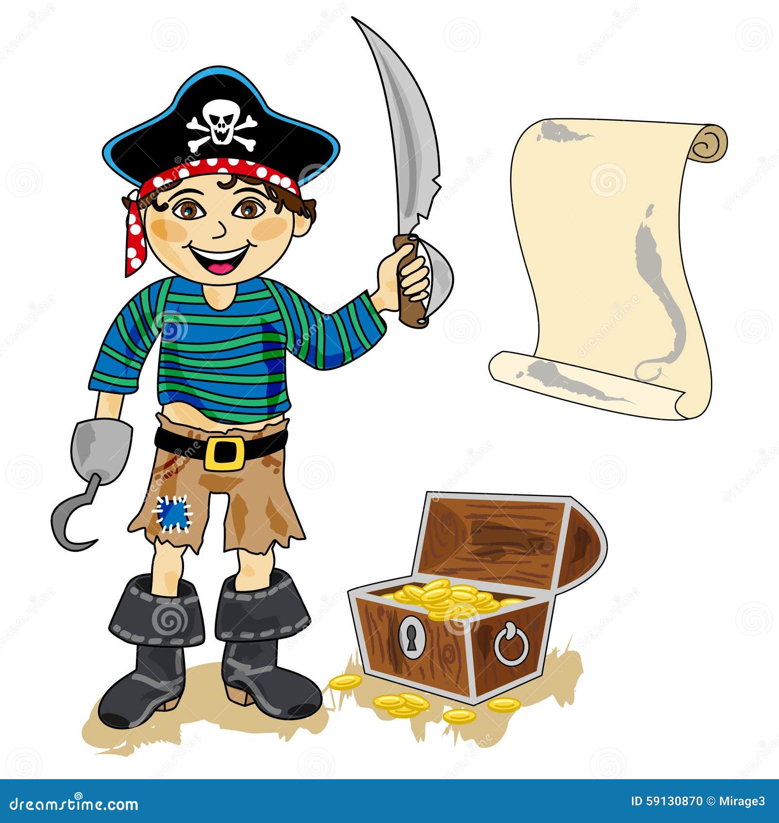 Pirate with map stock vector. Illustration of invitation - 59130870