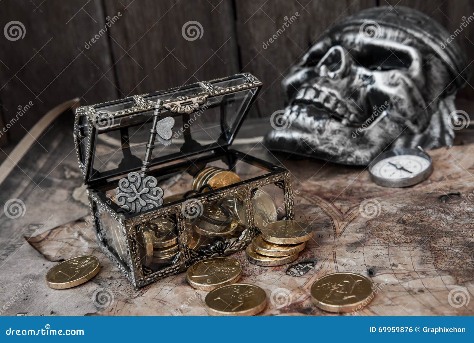 Pirate with money stock photo. Image of glass, copy, chest - 69959876
