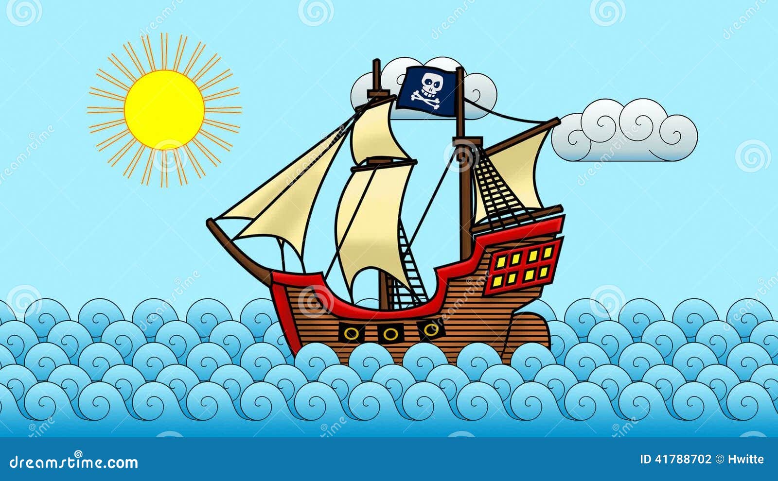 Pirate Ship on the Ocean (cartoon) Stock Footage - Video of environment,  background: 41788702