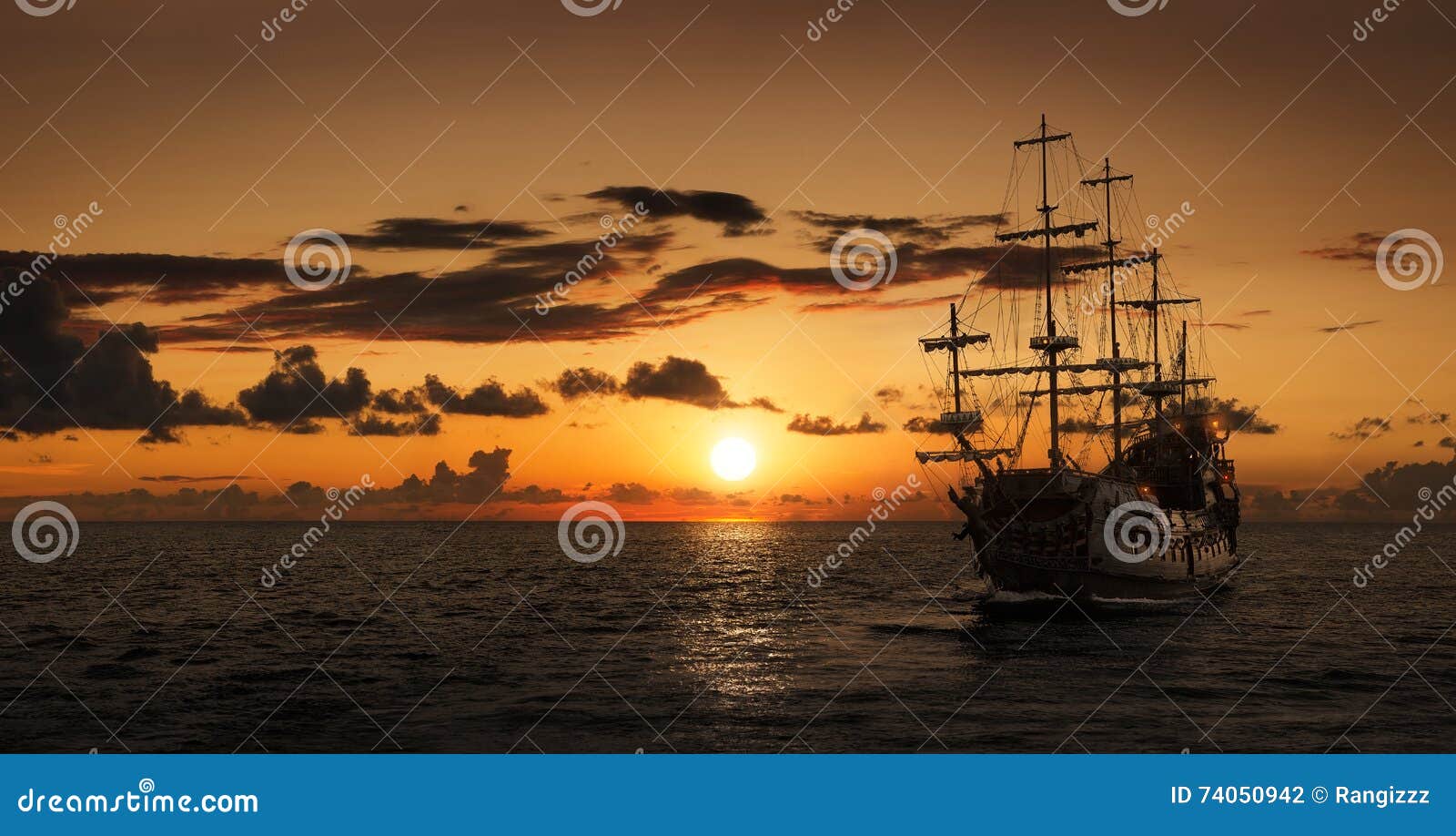 pirate ship at the open sea