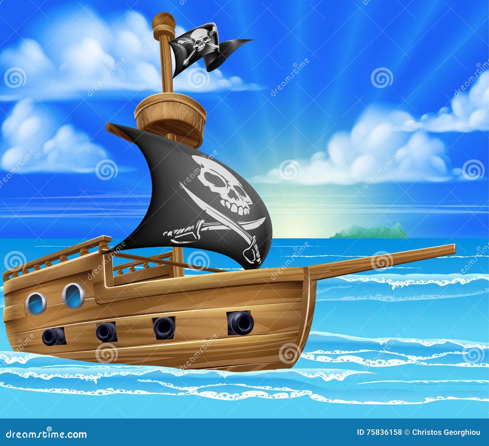 Pirate Ship Sailing stock vector. Illustration of pirate ...