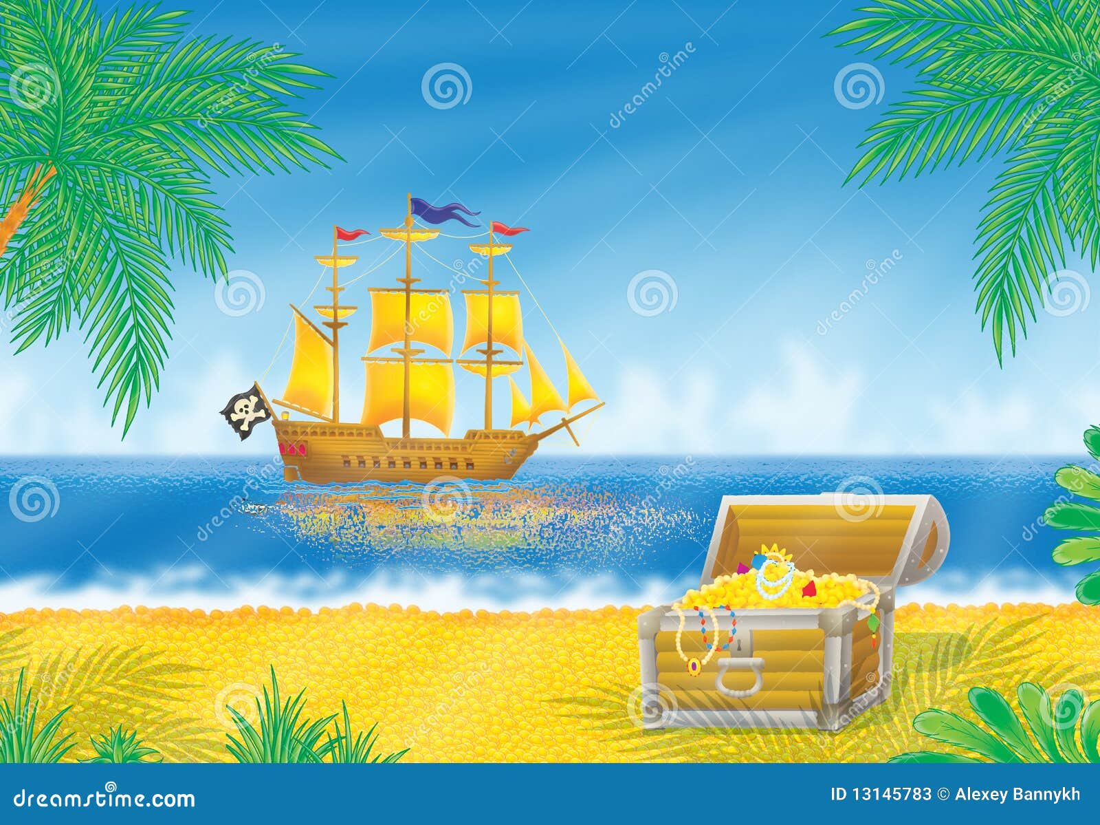 Pirate Ship And Treasure Chest Stock Photos - Image: 13145783