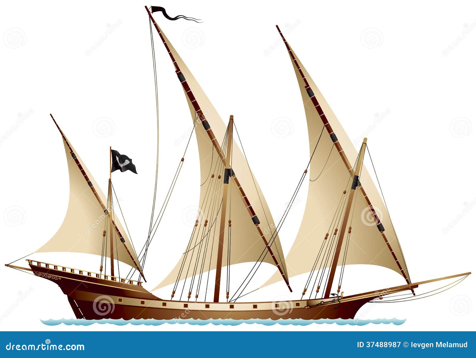 Pirate Ship Xebec stock vector. Image of historical ...