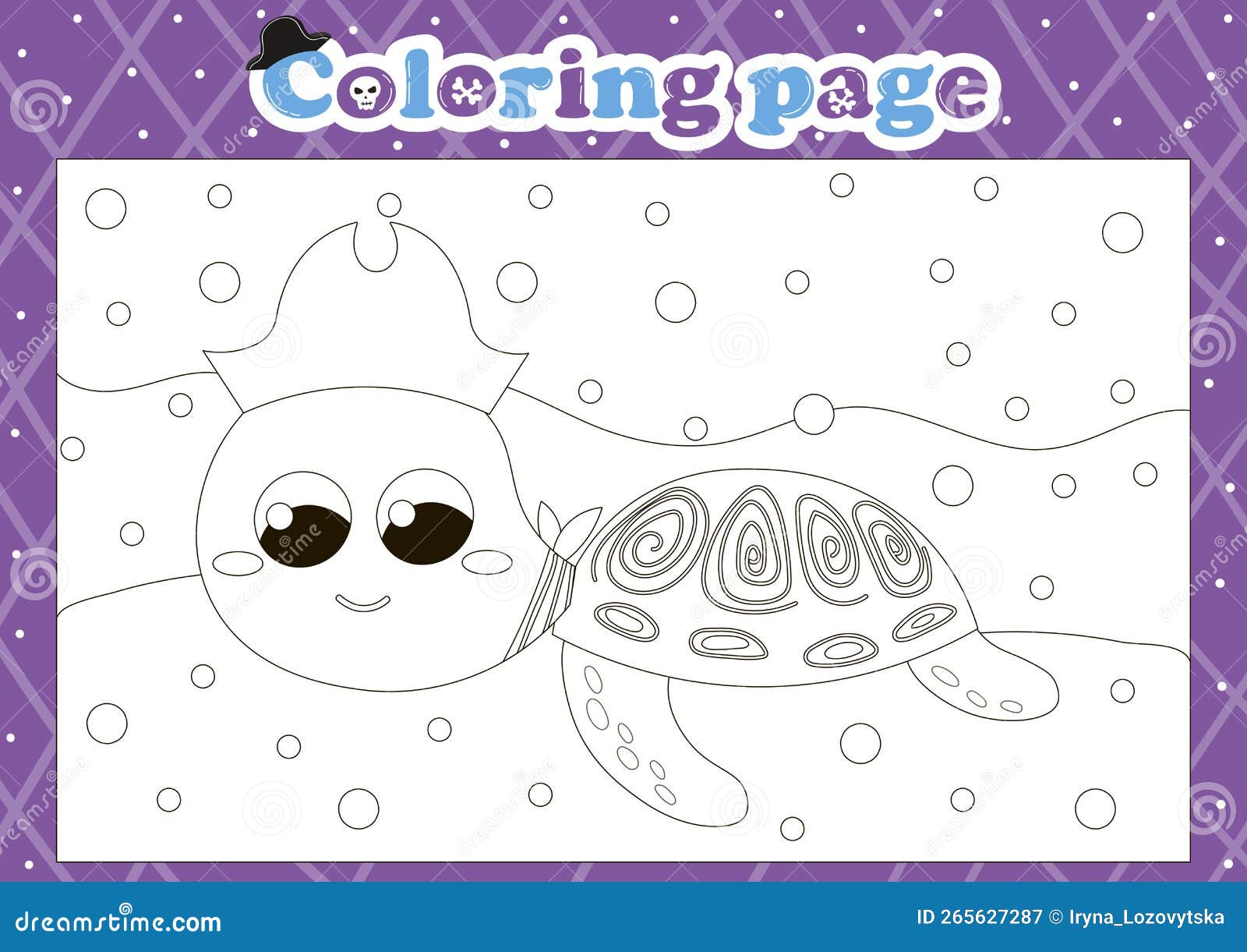 pirate themed coloring page for kids with cute animal character turtle