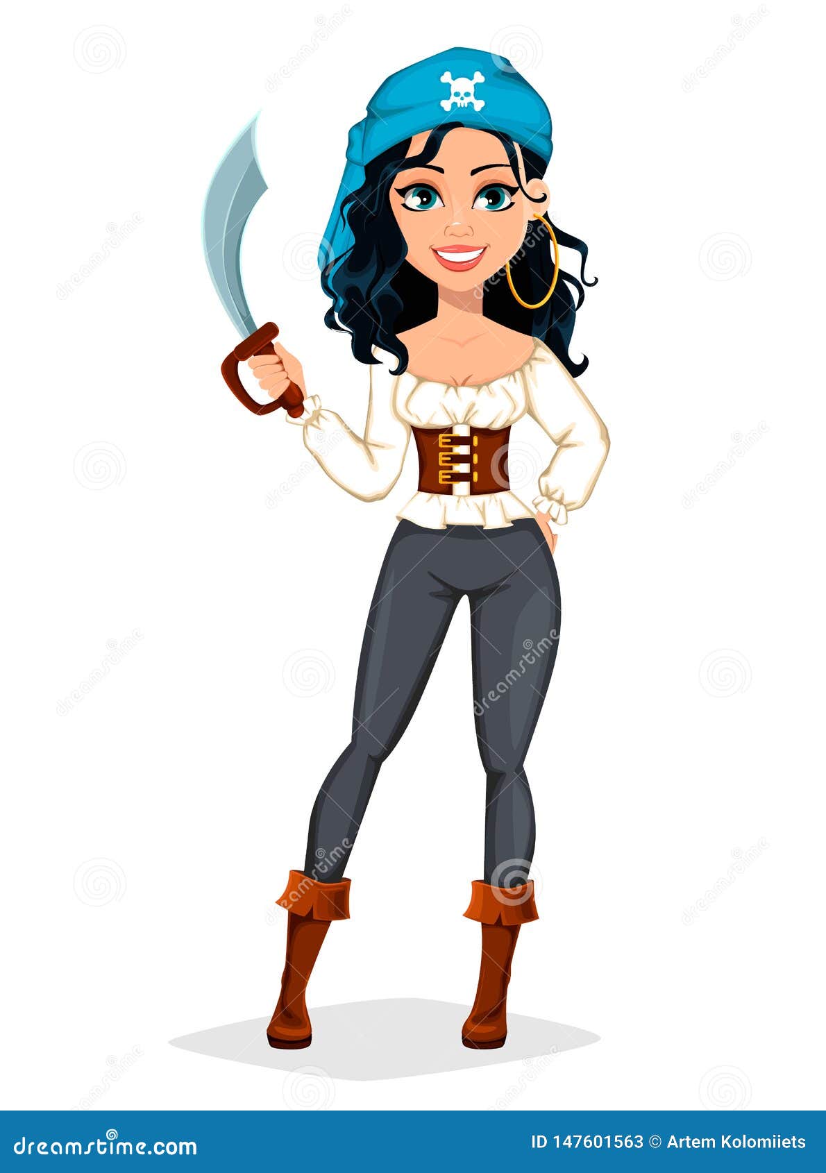Pirate Woman Beautiful Lady Cartoon Character Stock Vector 