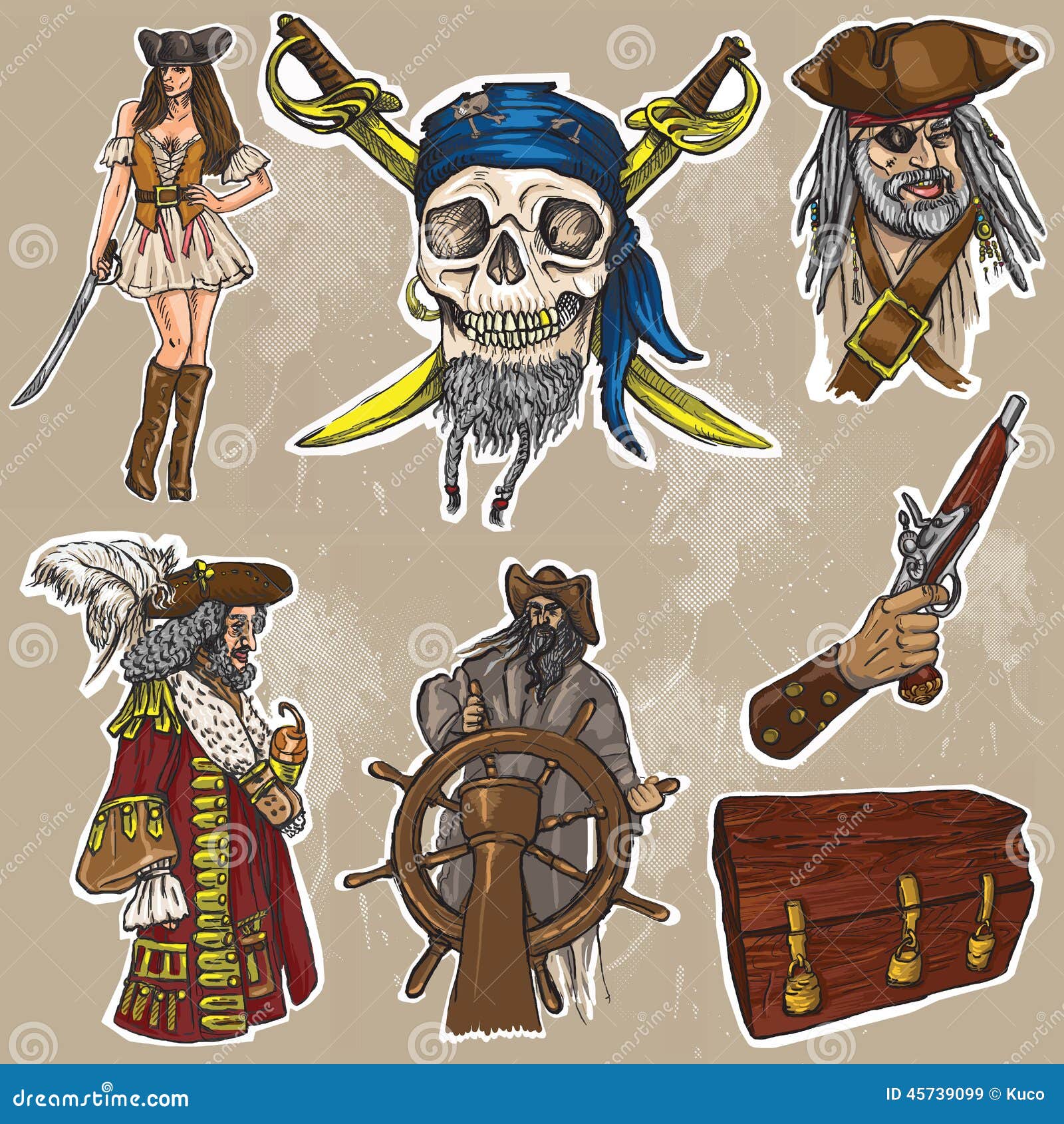 Pirates - an Hand Drawn Colored Vector Pack No.1 Stock Vector