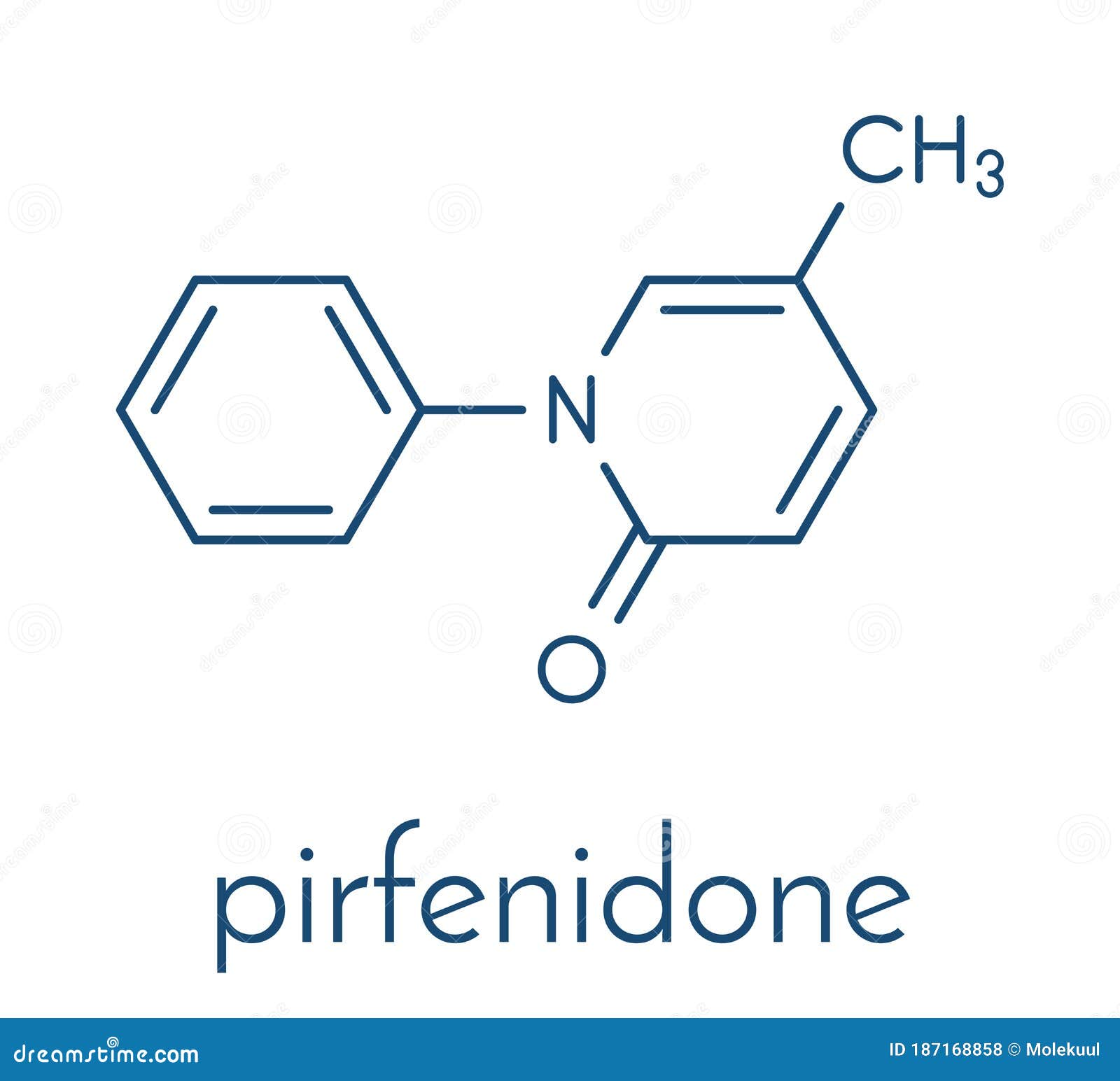 pirfenidone idiopathic pulmonary fibrosis ipf drug molecule. ipf is a rare lung disease. skeletal formula.