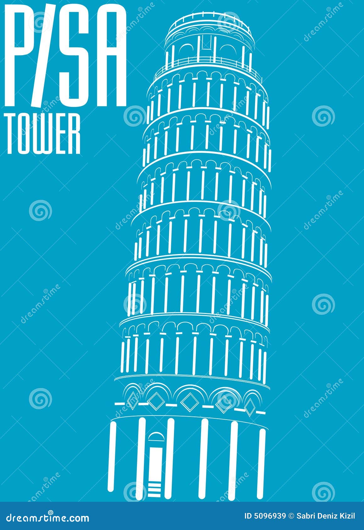 Illustration Of Pizza Tower In Blue Background Stock Photo