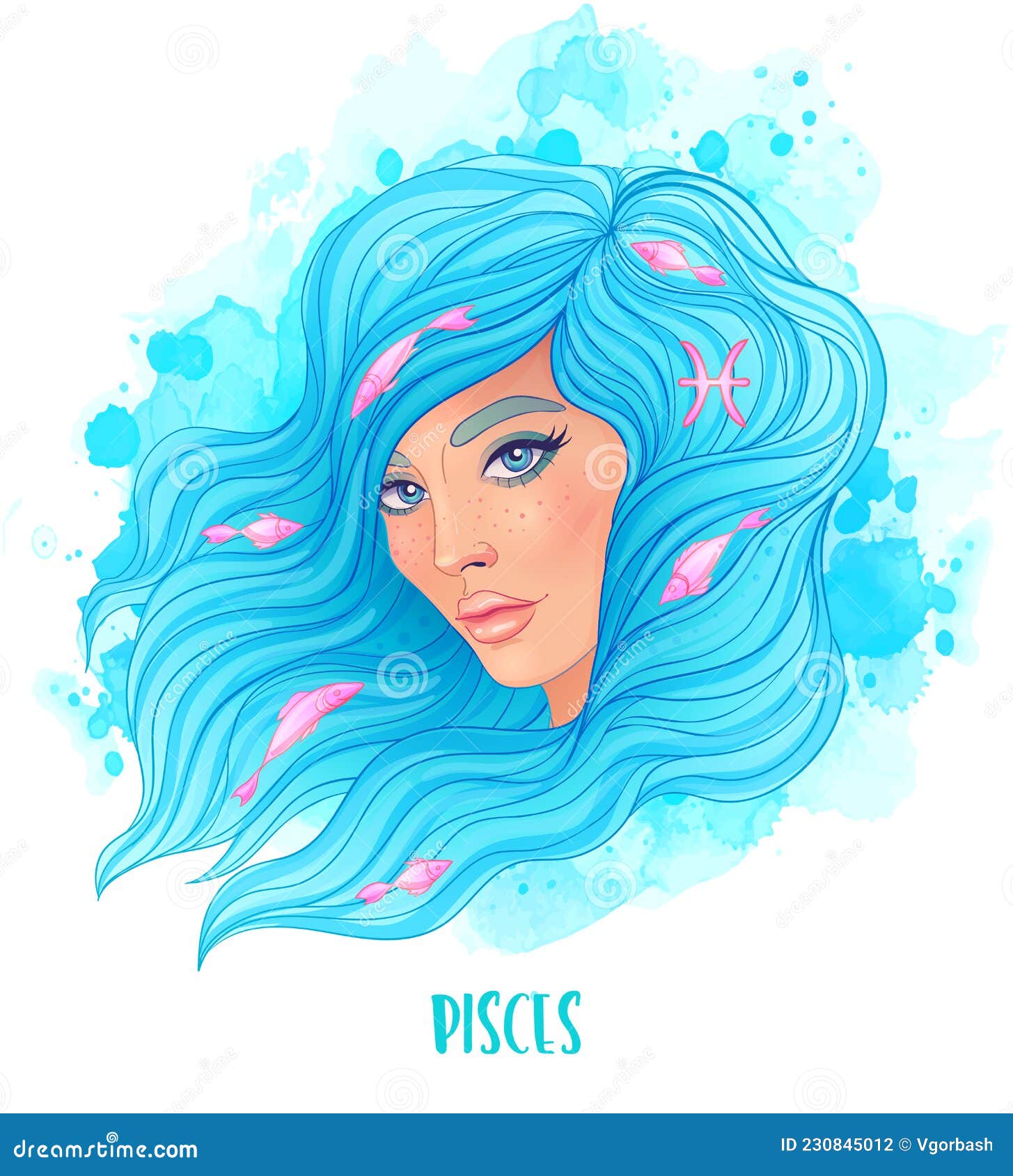 Pisces Astrological Sign As a Beautiful Girl. Vector Illustration Over ...