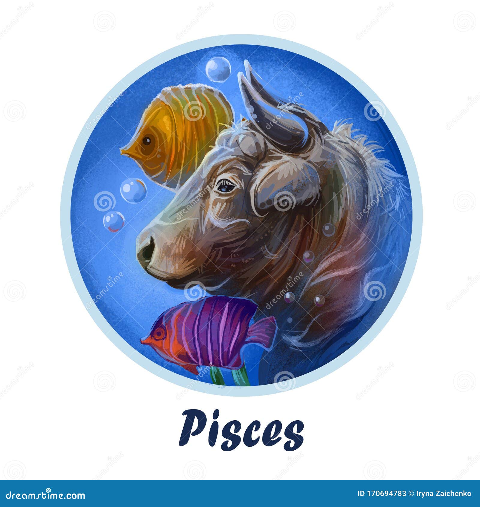 Pisces Metal Ox Year Horoscope Zodiac Sign Isolated. Digital Art  Illustration of Chinese New Year Symbol, Astrology Stock Image - Image of  culture, fish: 170694783