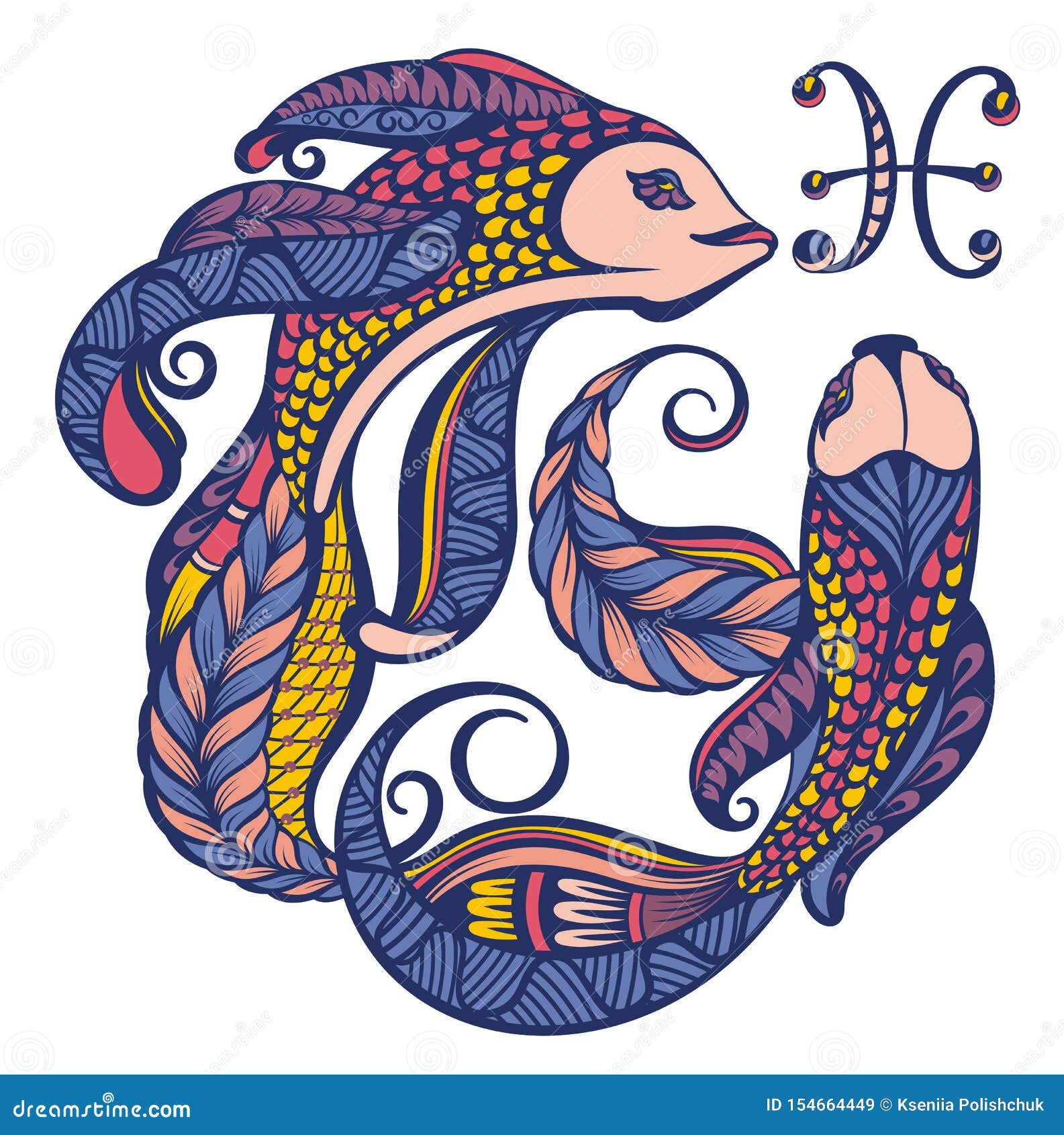 Set Of Symbols For Zodiac Sign Pisces Or Fish Vector ...
