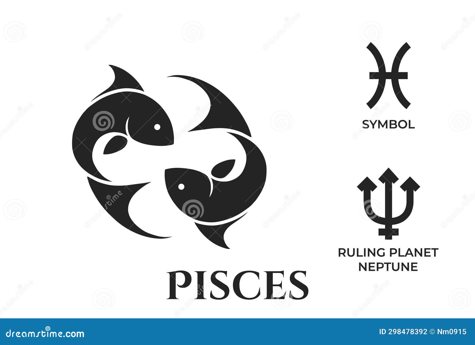 Pisces Zodiac Sign. Neptune Ruling Symbol Stock Vector