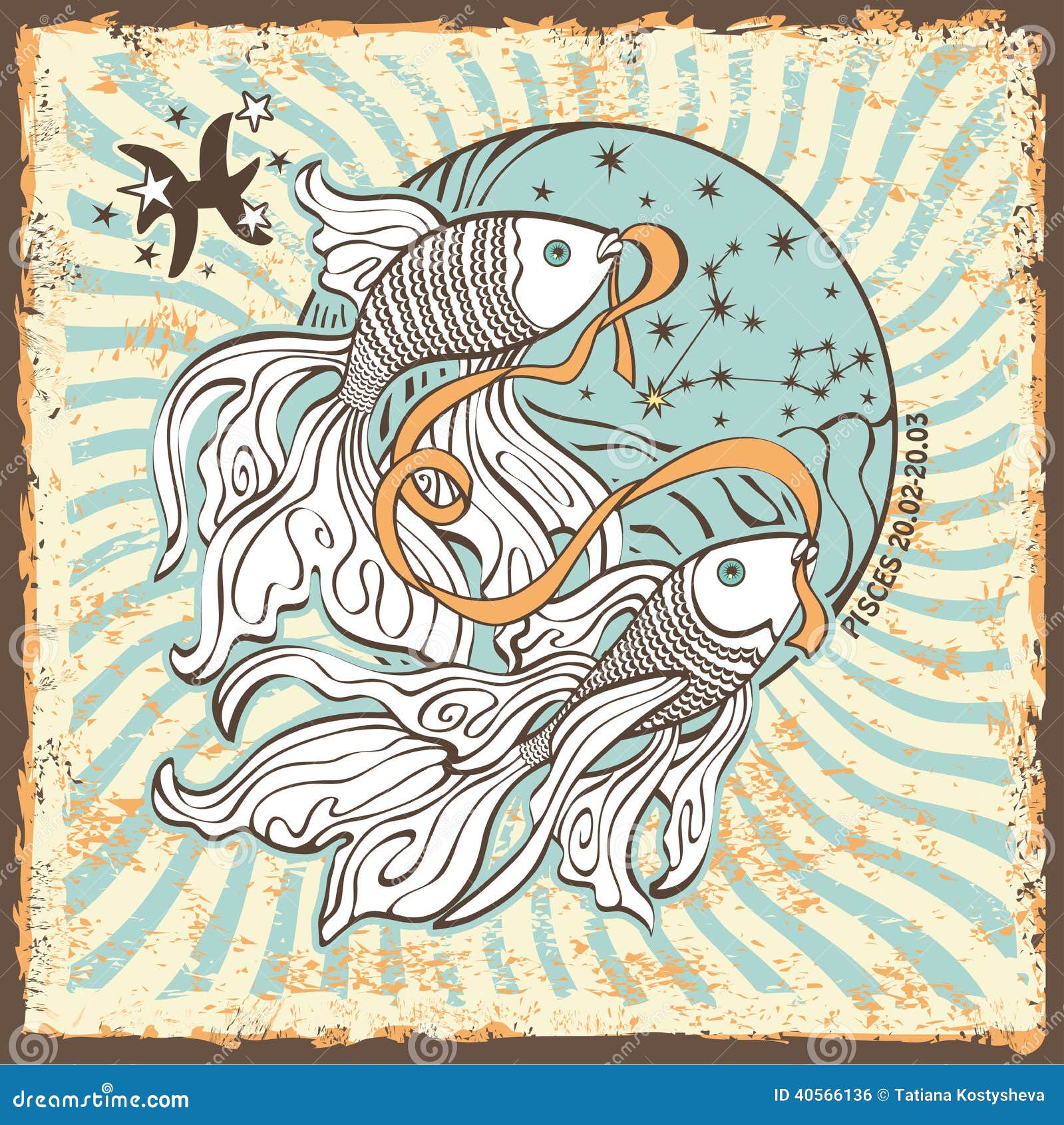 pisces zodiac sign.vintage horoscope card