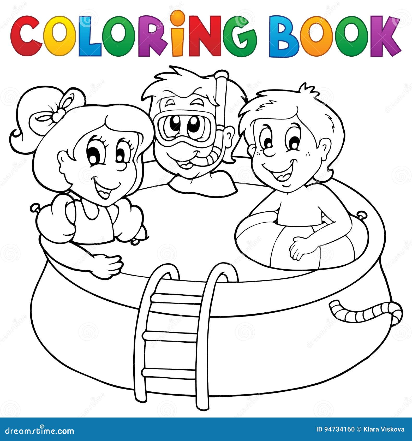 Piscine et enfants de livre de coloriage