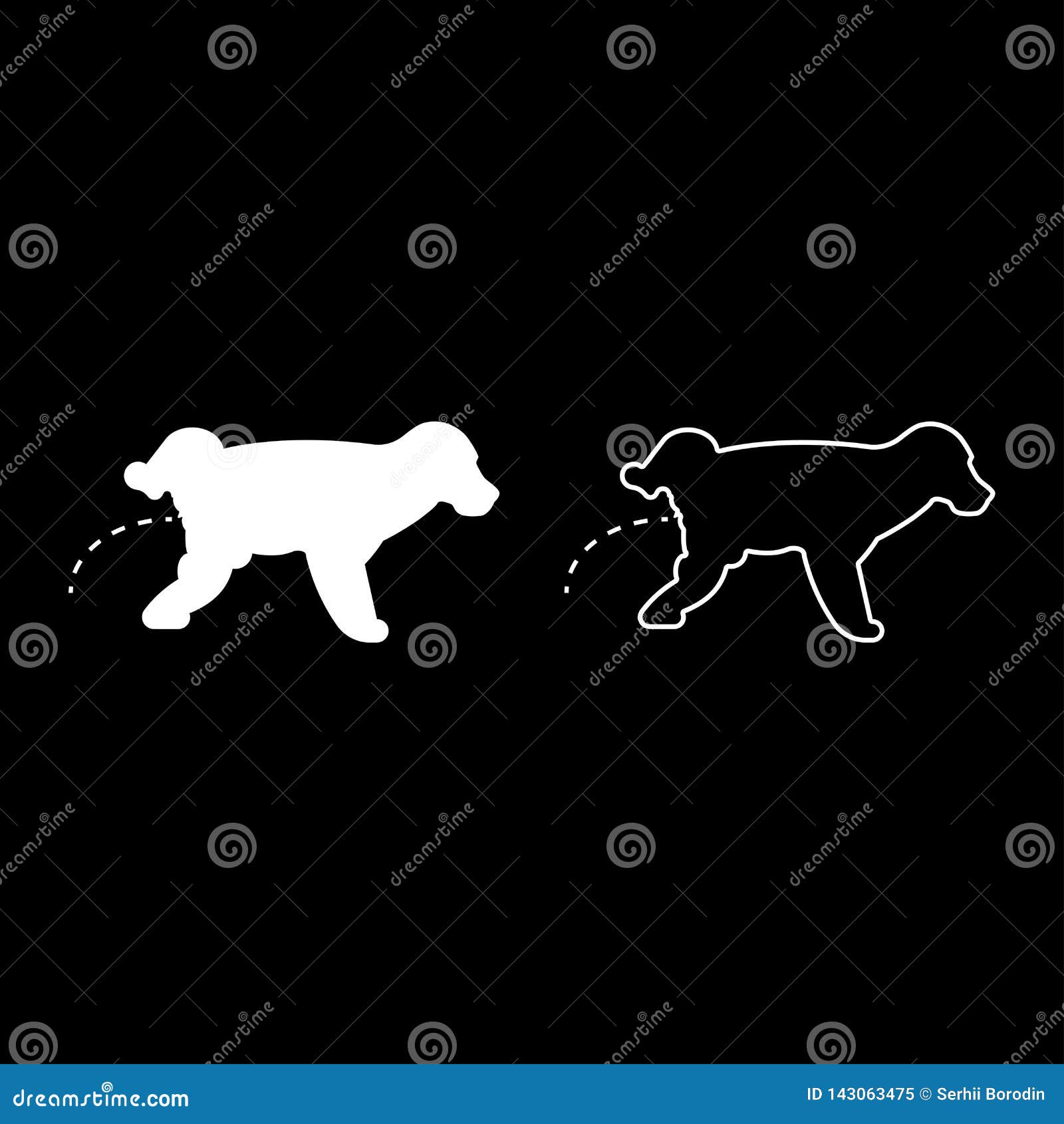 pissing dog puppy pissing pet pissing with raised leg icon set white color   flat style image