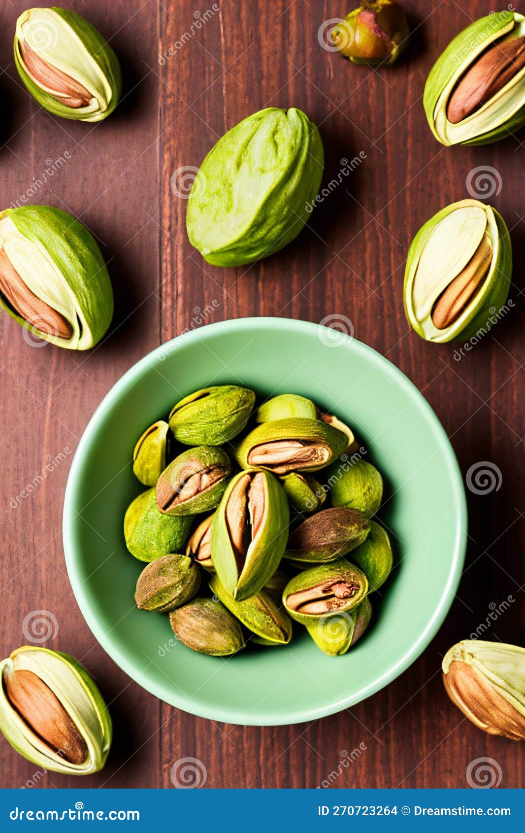 Pistachio Nuts in a Bowl on a Tabletop with Bright, Warm Colors Stock