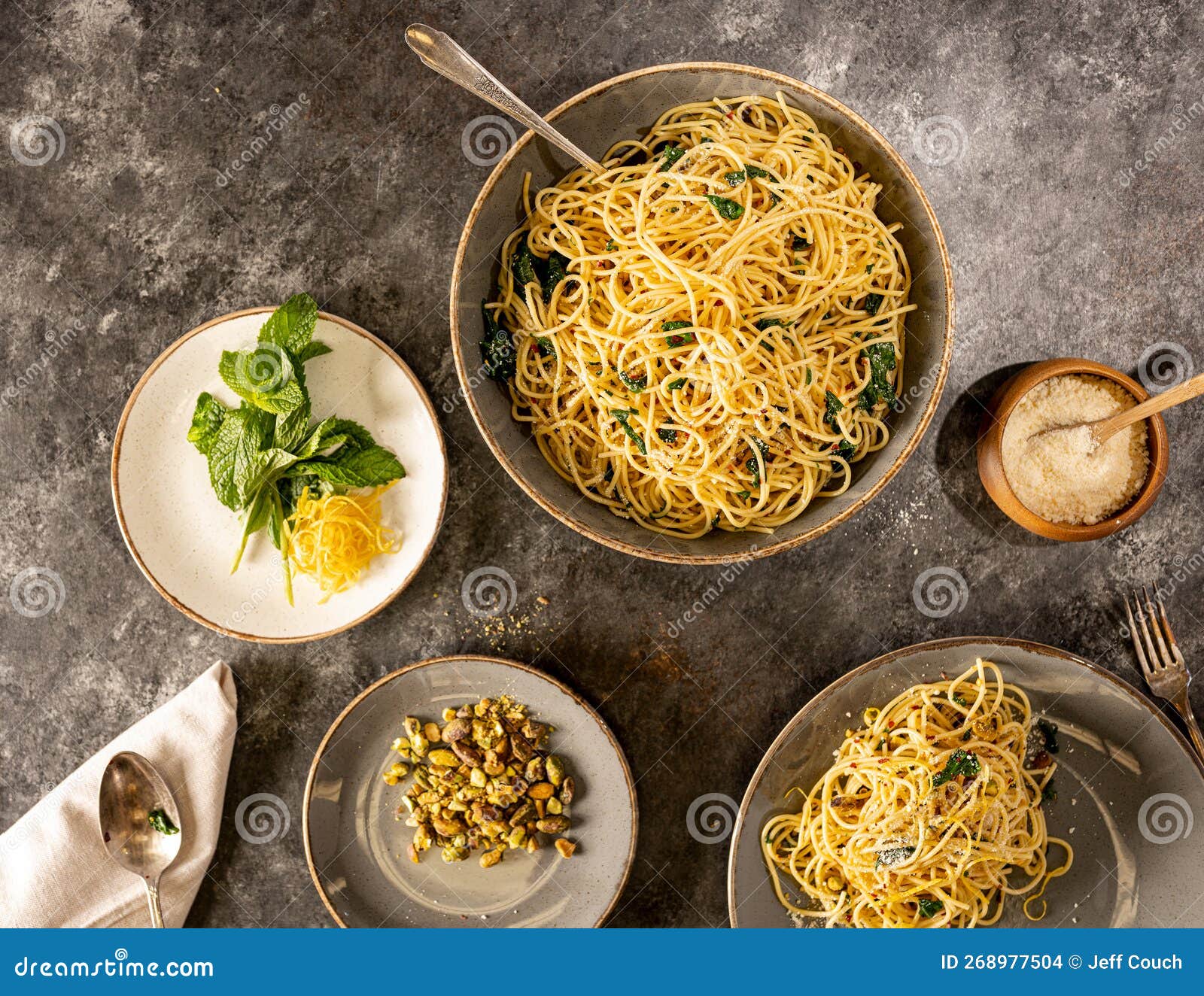 pistachio spaghetti pasta with fresh lemon zest