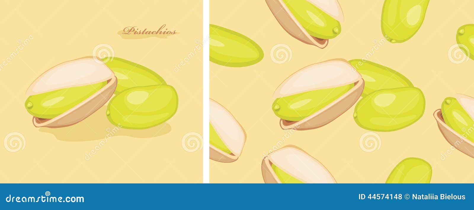 Pistachios. Label And Seamless Background For Design Vector