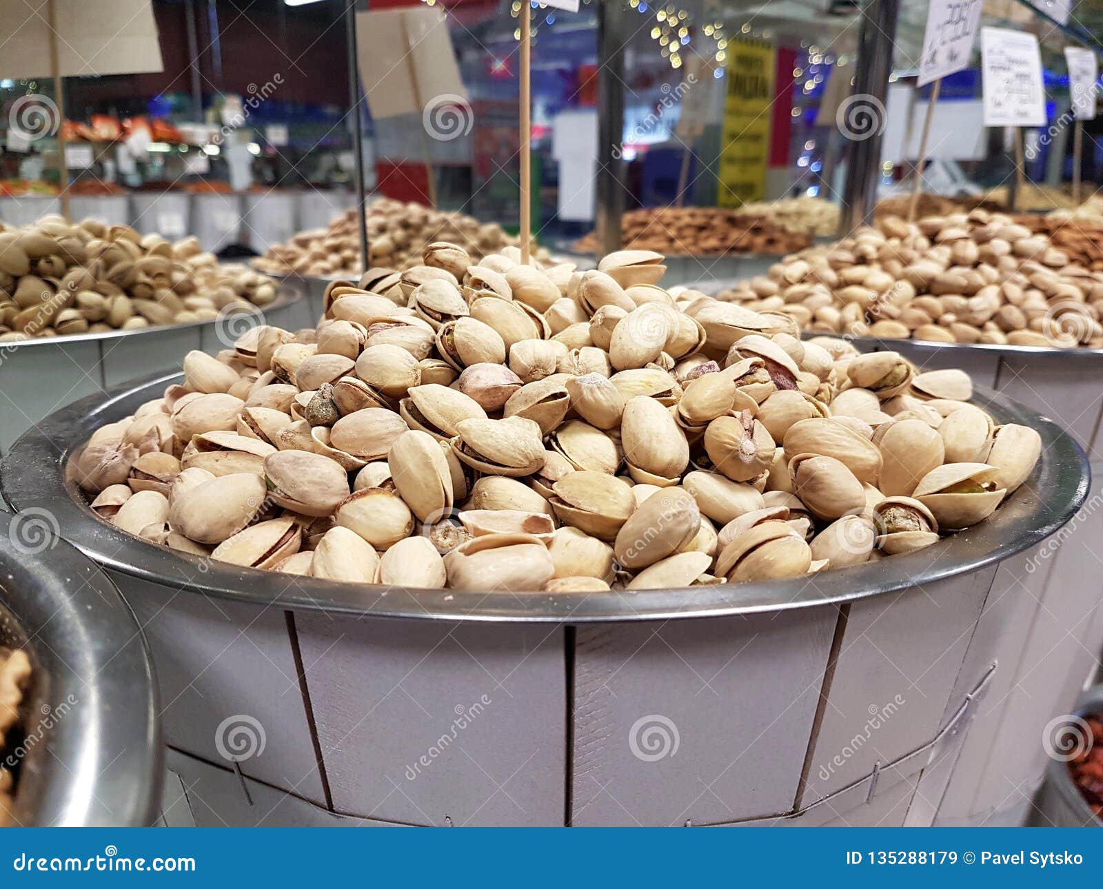 Pistachios in the market stock image. Image of nutrition 135288179