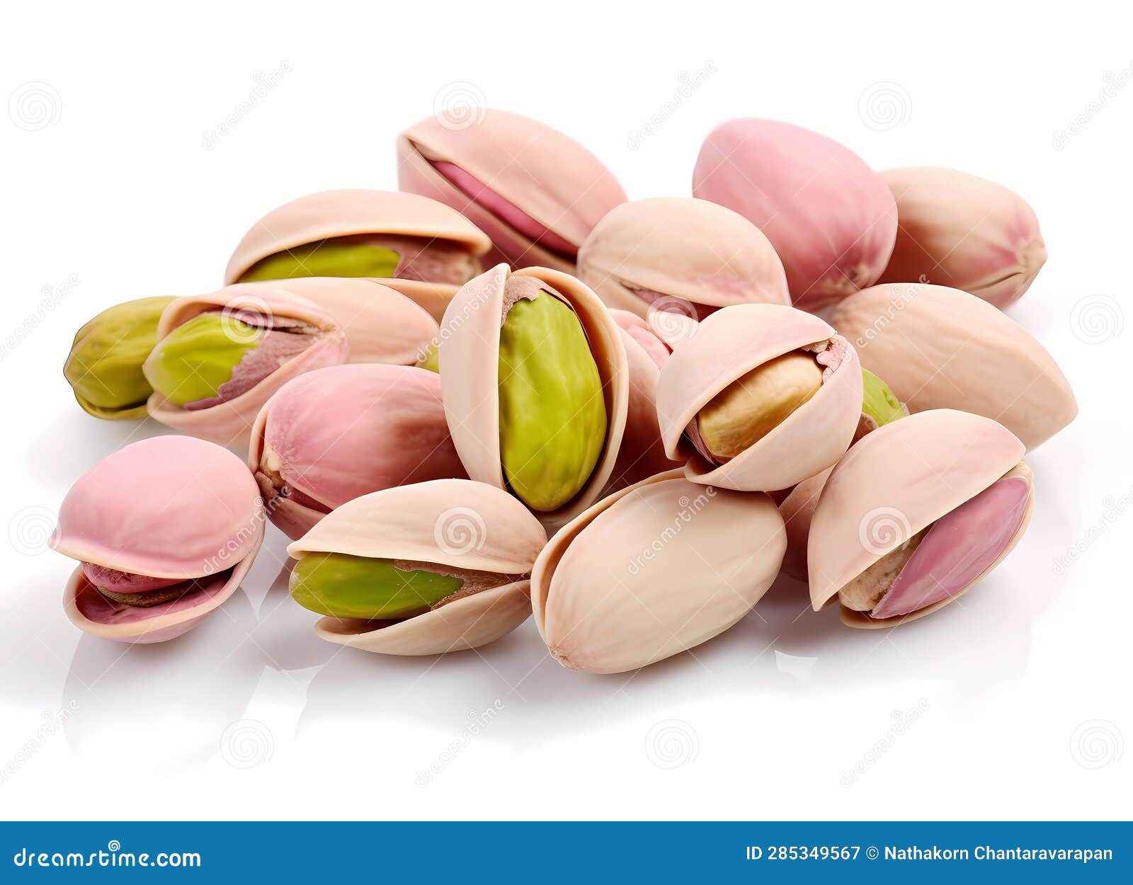Pistachios on a White Background with Leaf and Leaf, in the Style of