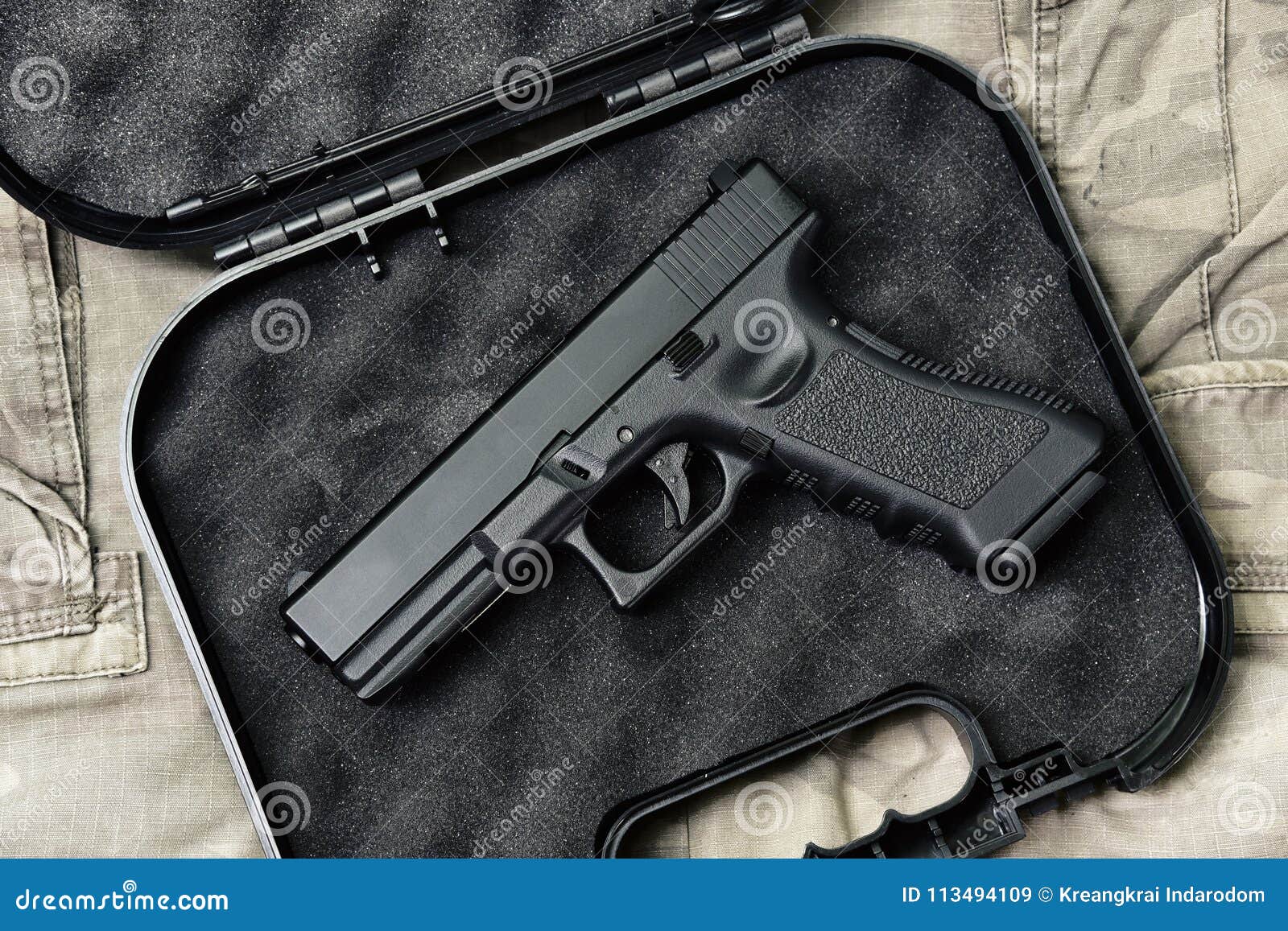 pistol 9mm, gun weapon series, police handgun close-up.