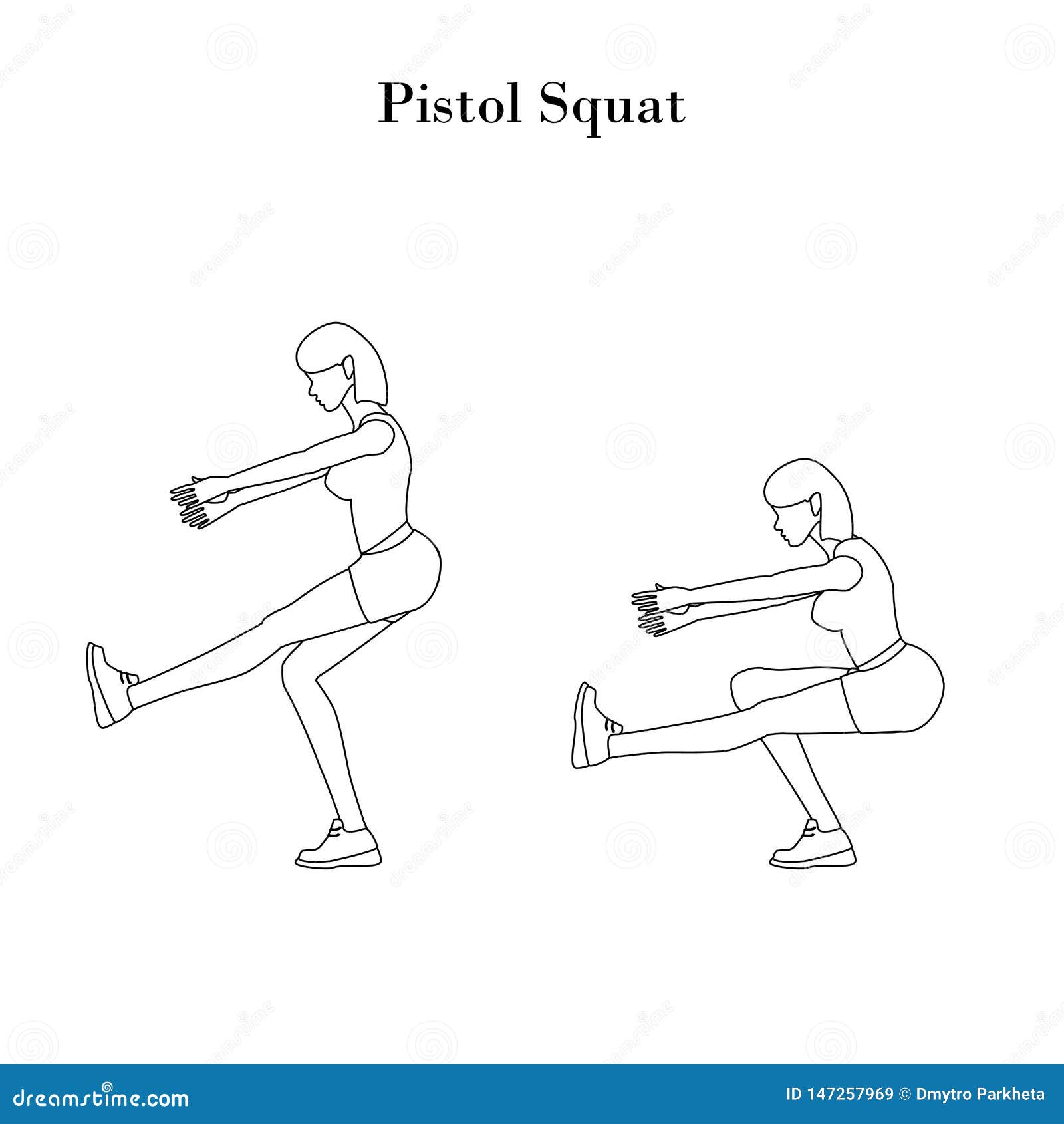 Pistol Squat Exercise Outline Stock Vector - Illustration of athlete