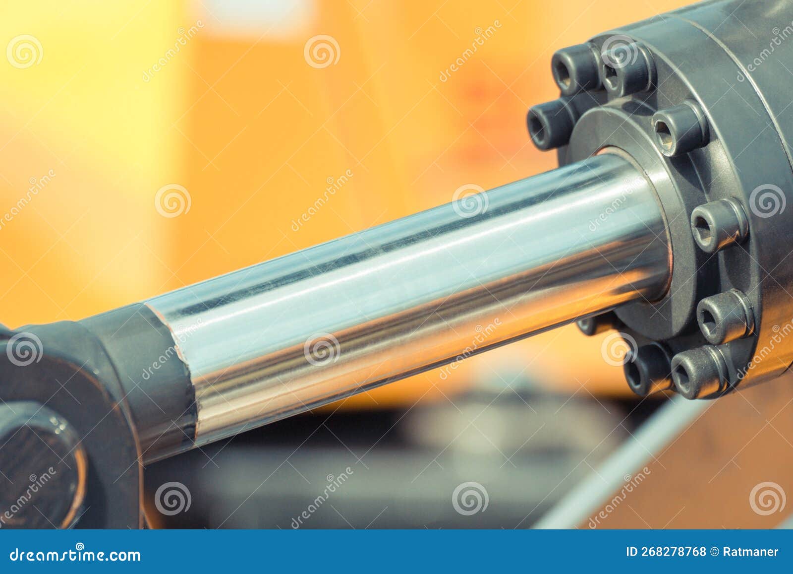 Piston or Actuator of Hydraulic and Pneumatic Machine. Technology and Engineering Stock Photo