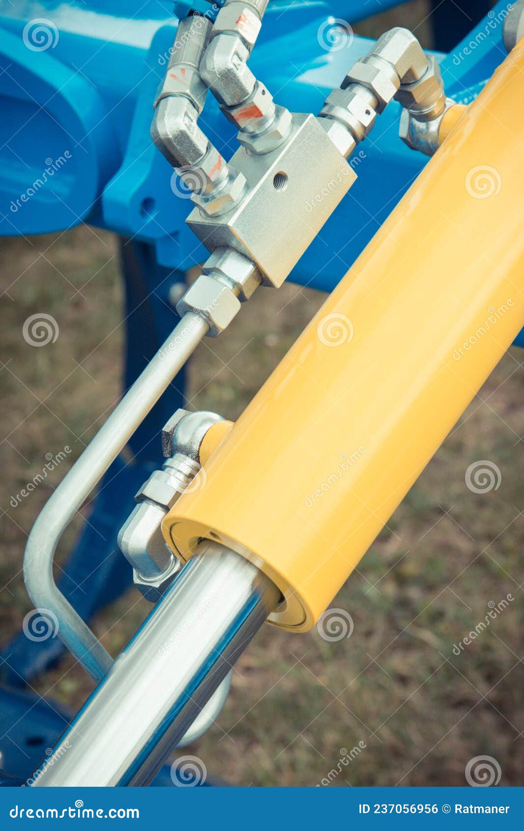 Piston or Actuator of Hydraulic and Pneumatic Machine. Technology and Engineering Stock Photo