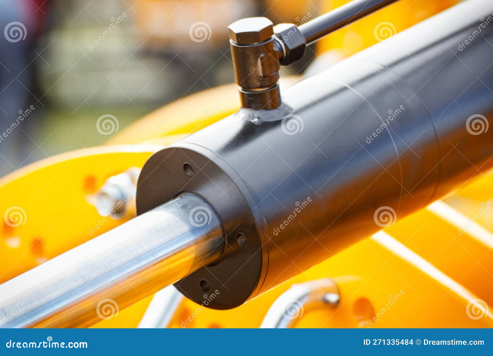 Piston or Actuator of Hydraulic and Pneumatic Machine. Technology and Engineering Stock Photo
