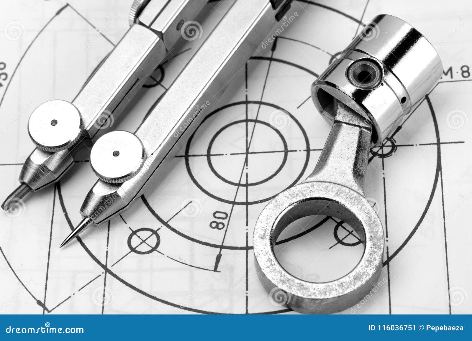 Piston on an Engineering Drawing Stock Image Image of bearing