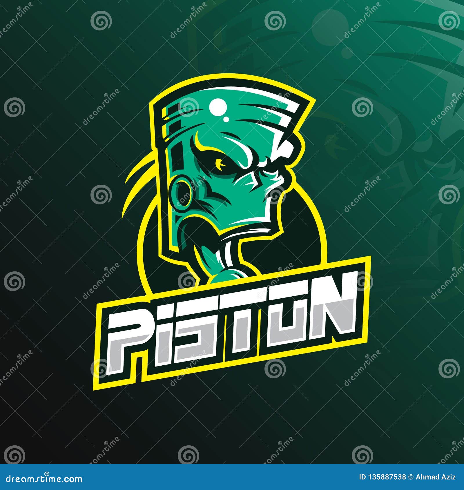 piston mascot logo   with modern  concept style for badge, emblem and tshirt printing. green piston