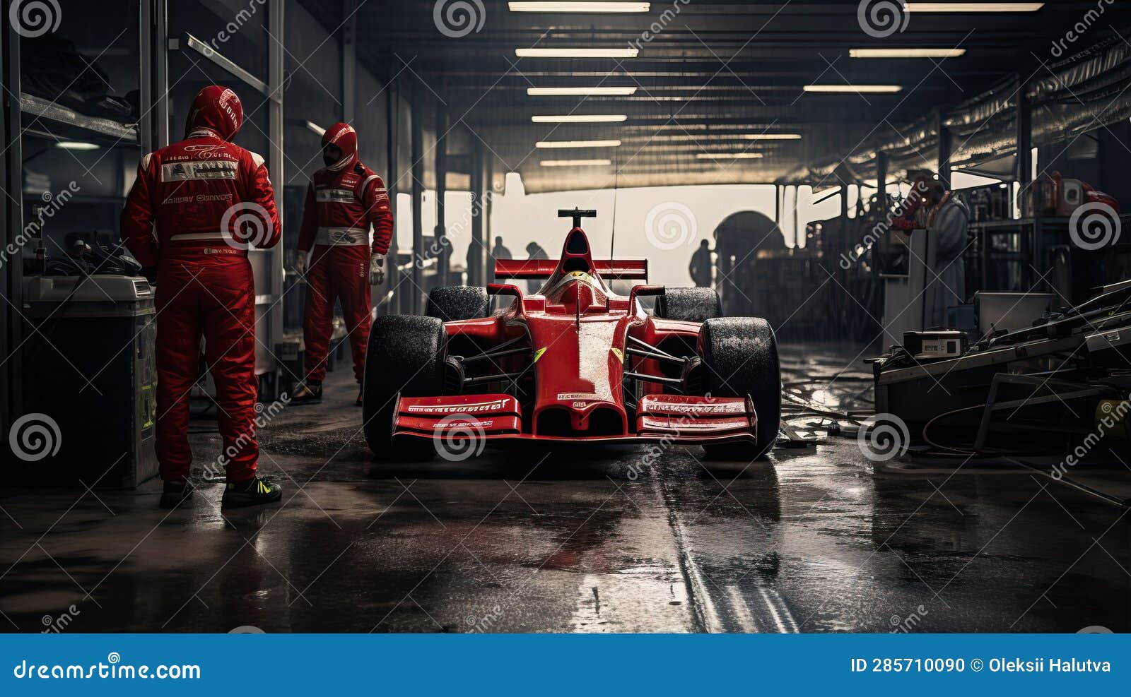 The Pit Lane of a Red Racing Car. Team Work Stock Photo Image of exam