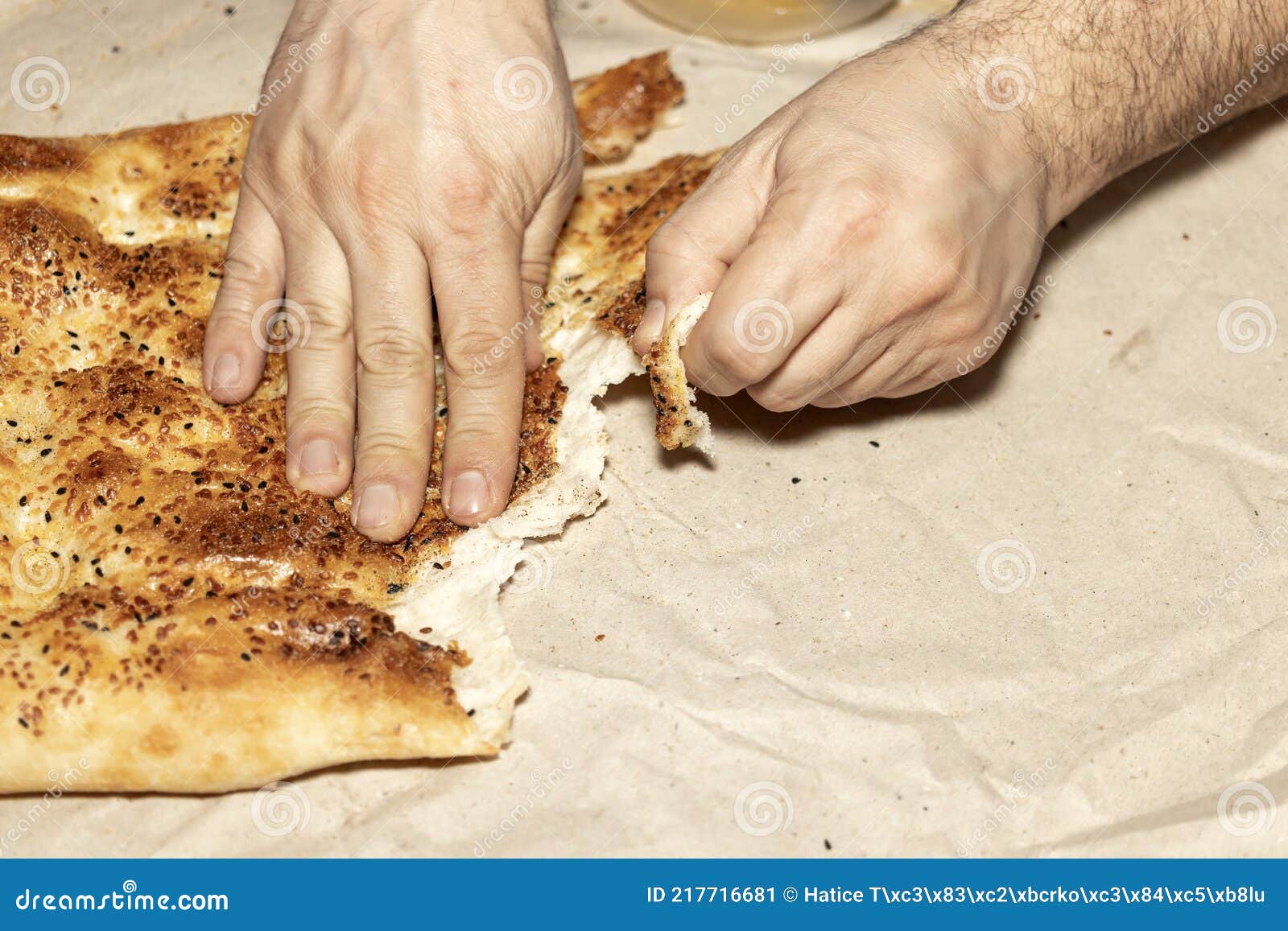 Pita Bread, Bakeries in Ramadan. it is Eaten by Hand Plucking Stock