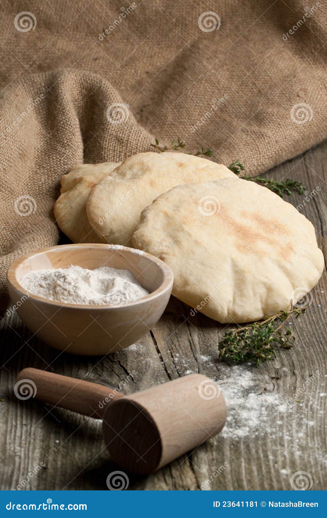 Pita bread with flour stock image. Image of bakery, circle 23641181