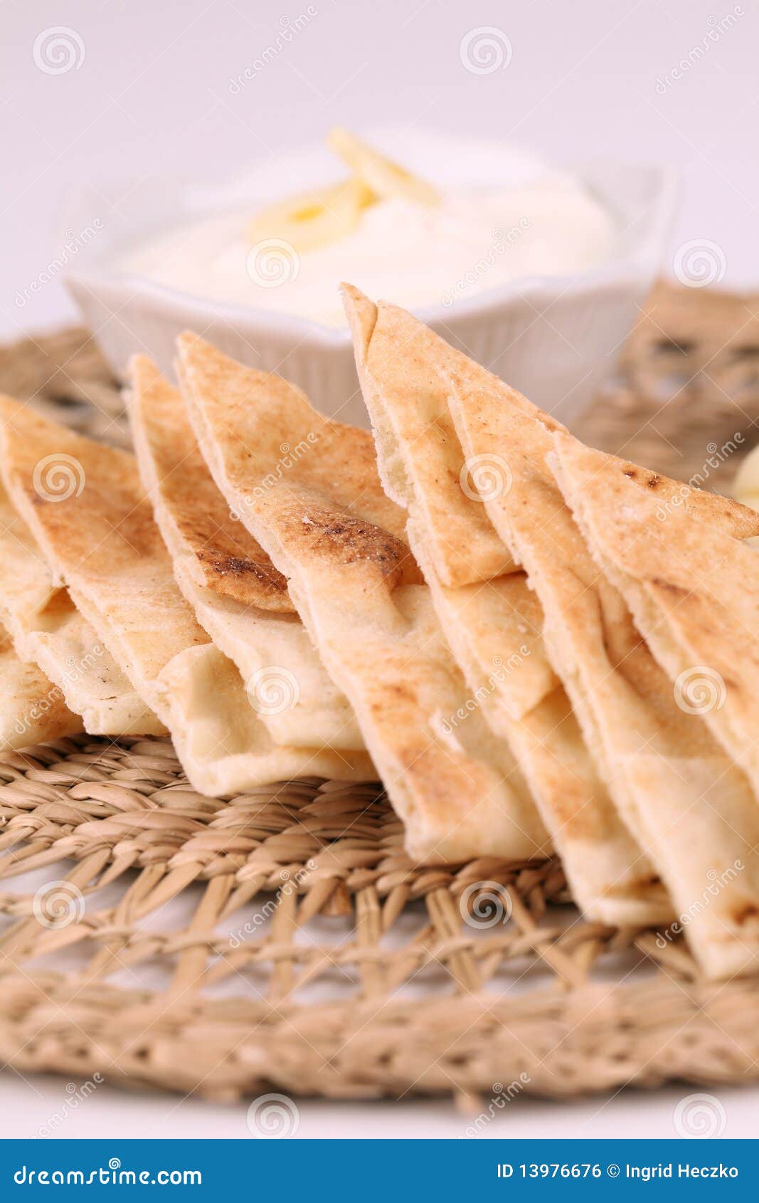 Pita bread and garlic dip stock photo. Image of diet 13976676