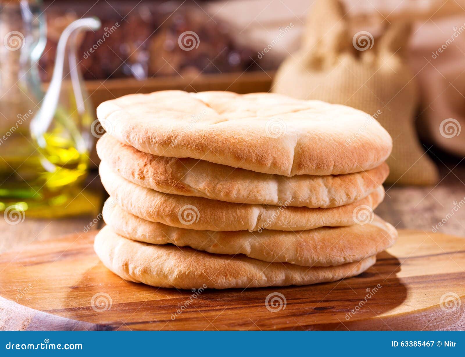 Pita Bread, Leavened Flatbread, Arabic Bread, Lebanese Bread Stock