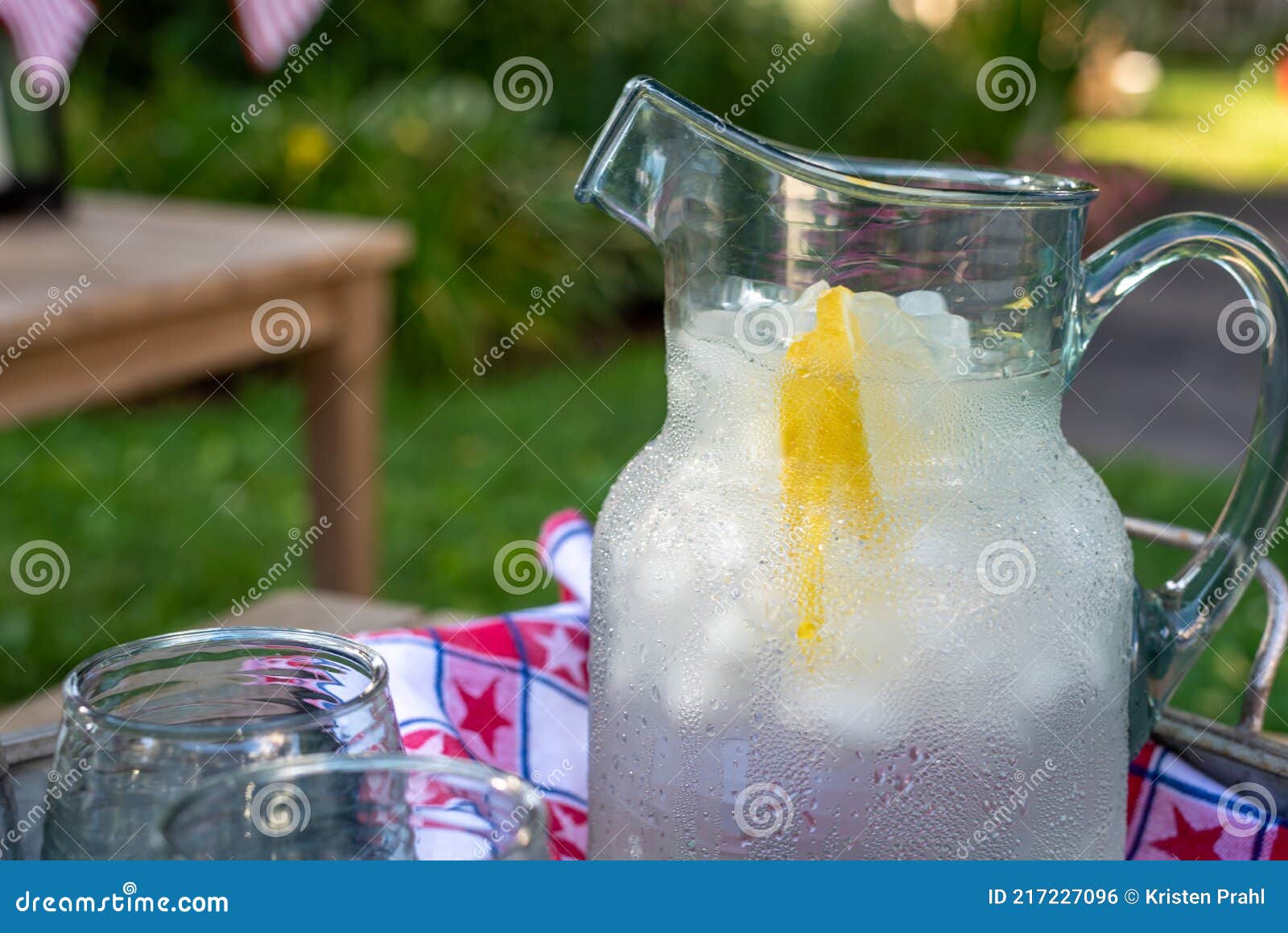 Pitcher of Cold Lemon Water in the Backyard Stock Photo Image of