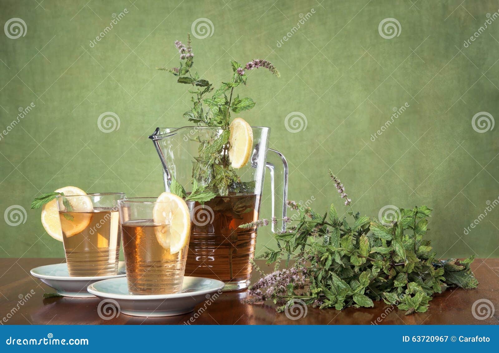 Pitcher of Iced Tea and a Herbal Bouquet Stock Image Image of cold