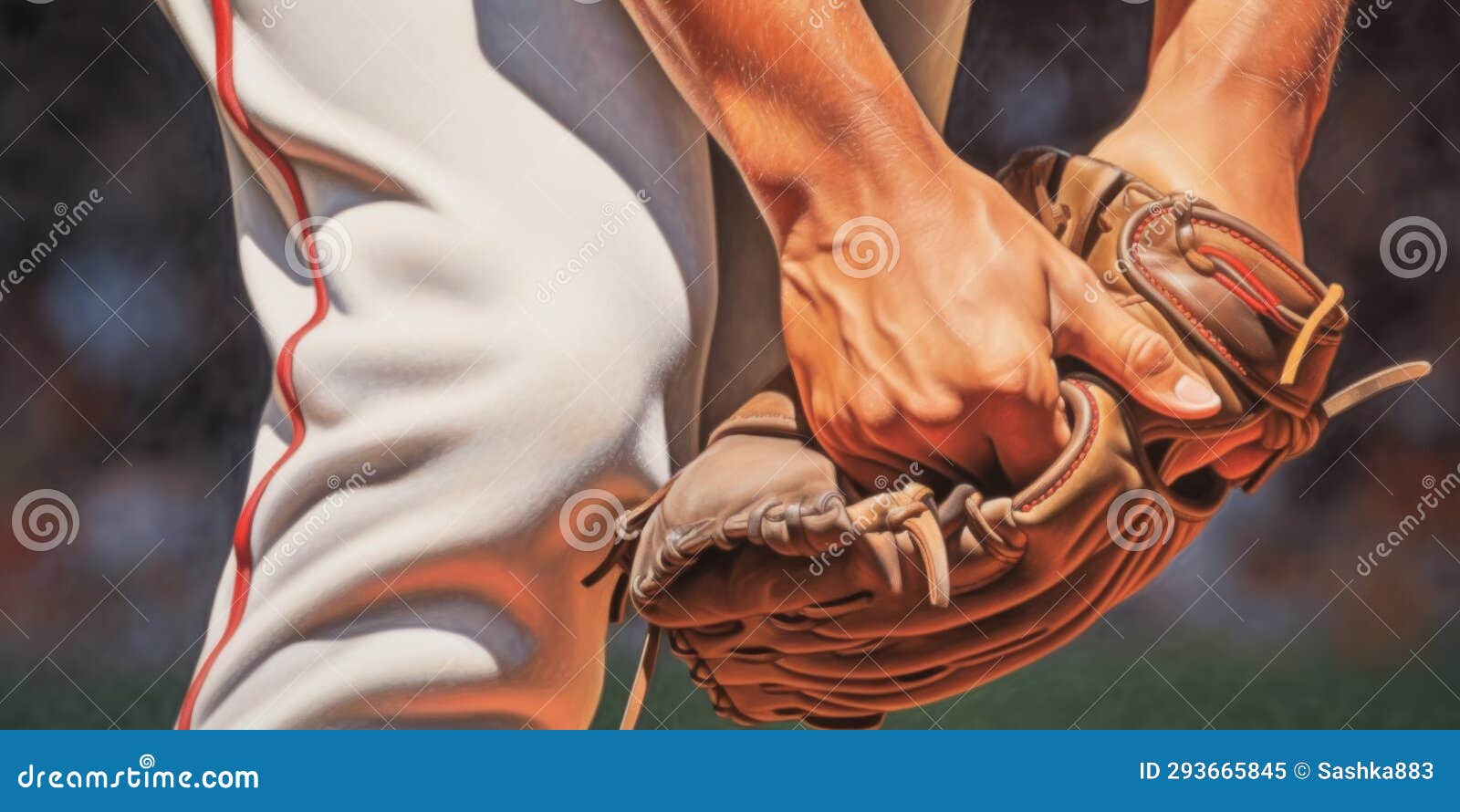 pitcher& x27;s hands and glove just before delivering a fastball. generative ai.