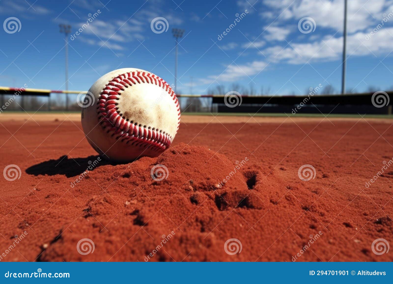 Pitchers Mound View with Baseball and Glove Stock Image Image of