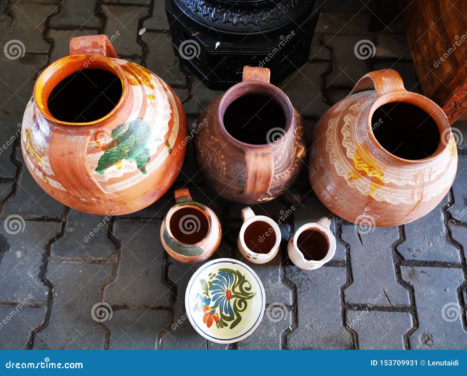 Pitchers of Old Pottery Peasant Household Objects Stock Image Image of handle, ornament