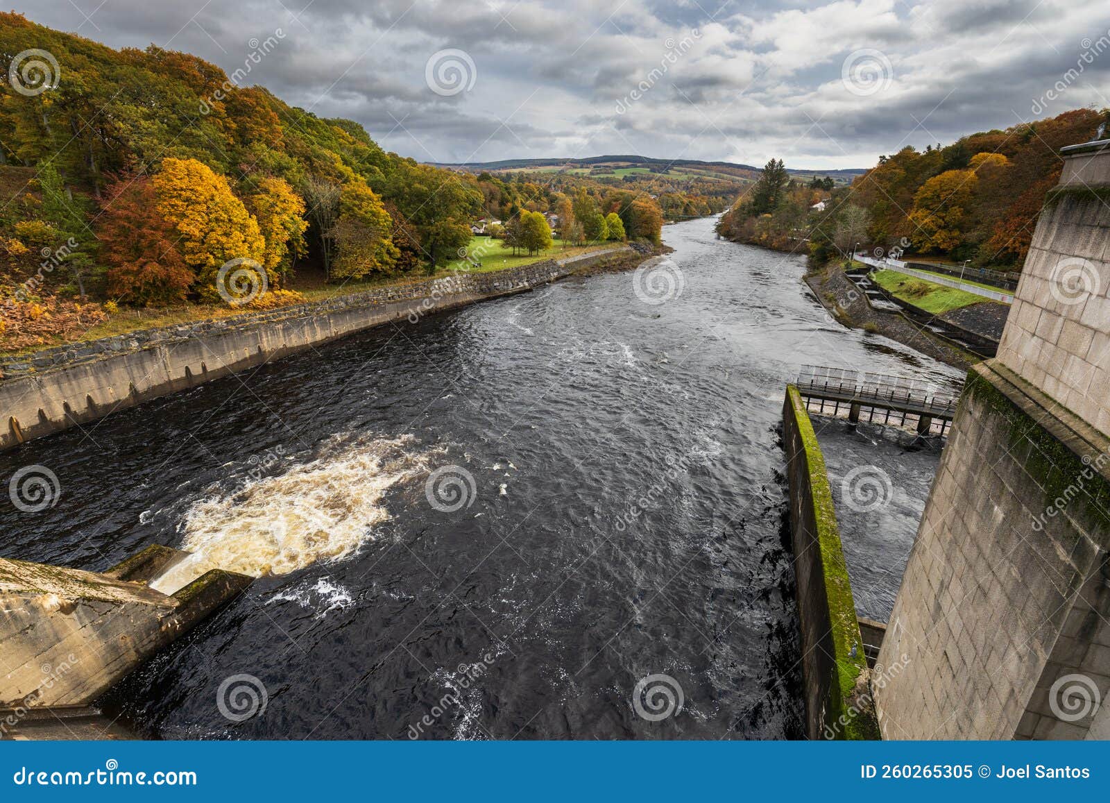 Pitlochry River Dam Producing Electricity from River Stream Editorial