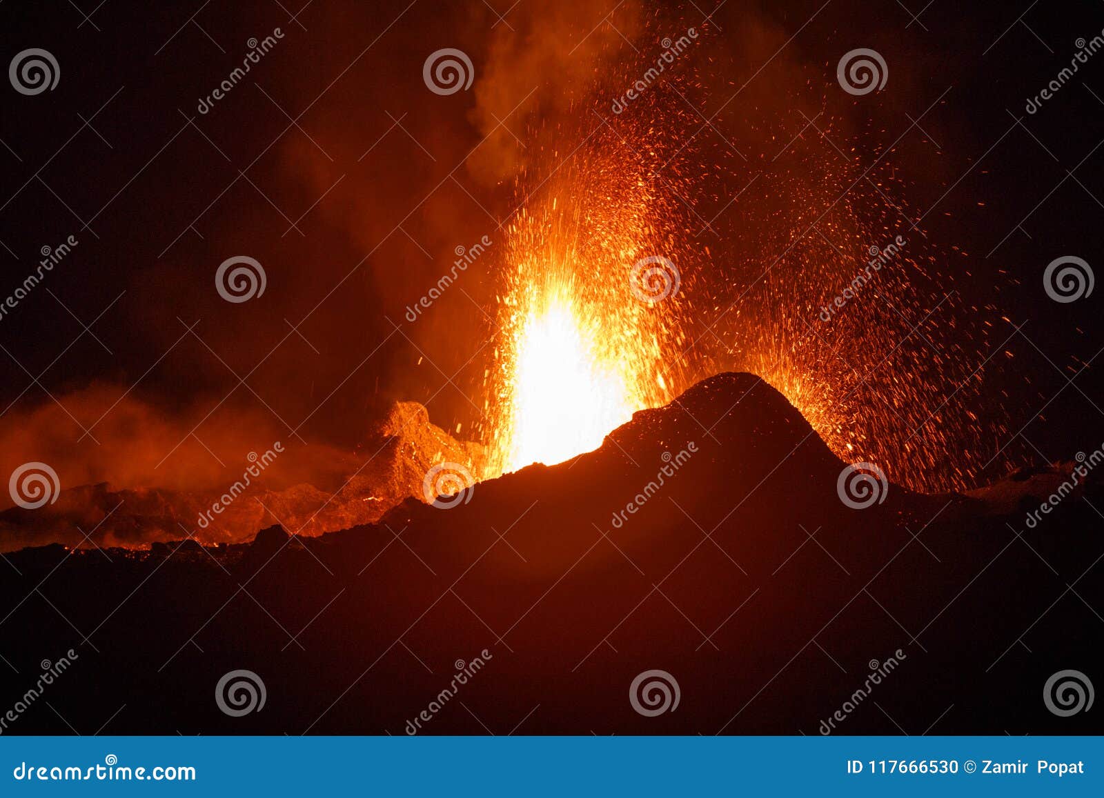 the piton de la fournaise volcano during an eruption in reunion island