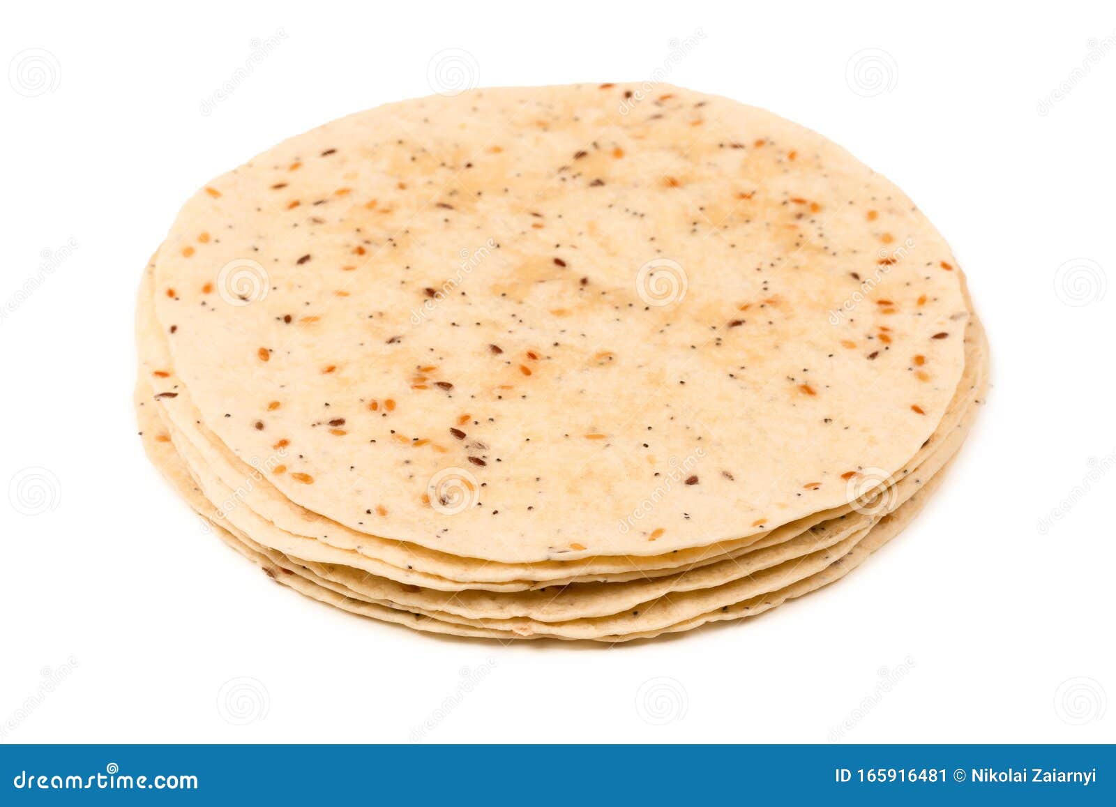 Pitta Bread with Seeds Isolated on White Stock Image Image of corn