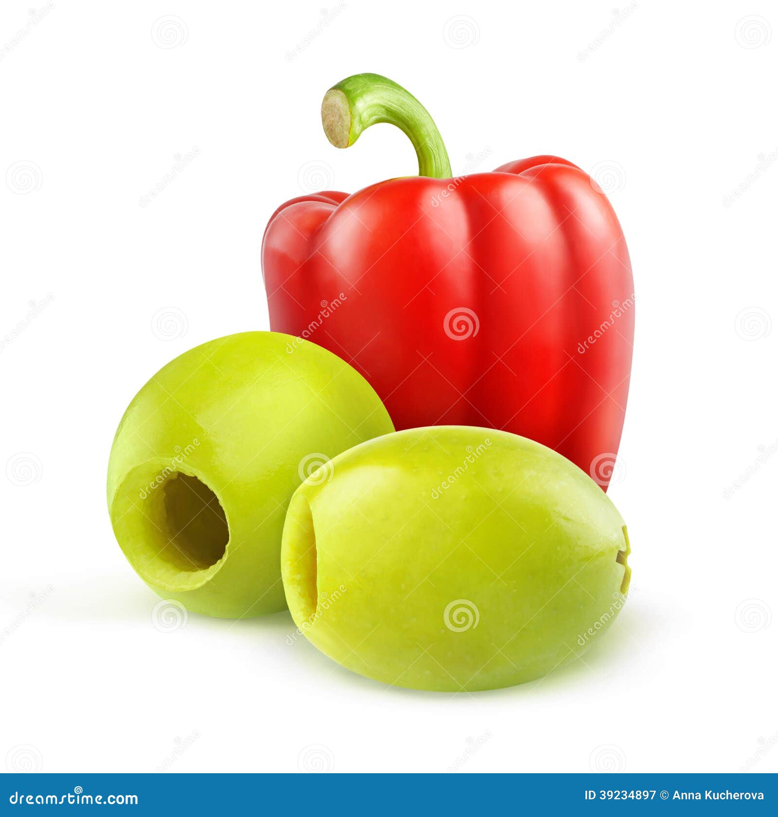 Pitted Green Olives and Red Bell Pepper Stock Image Image of green